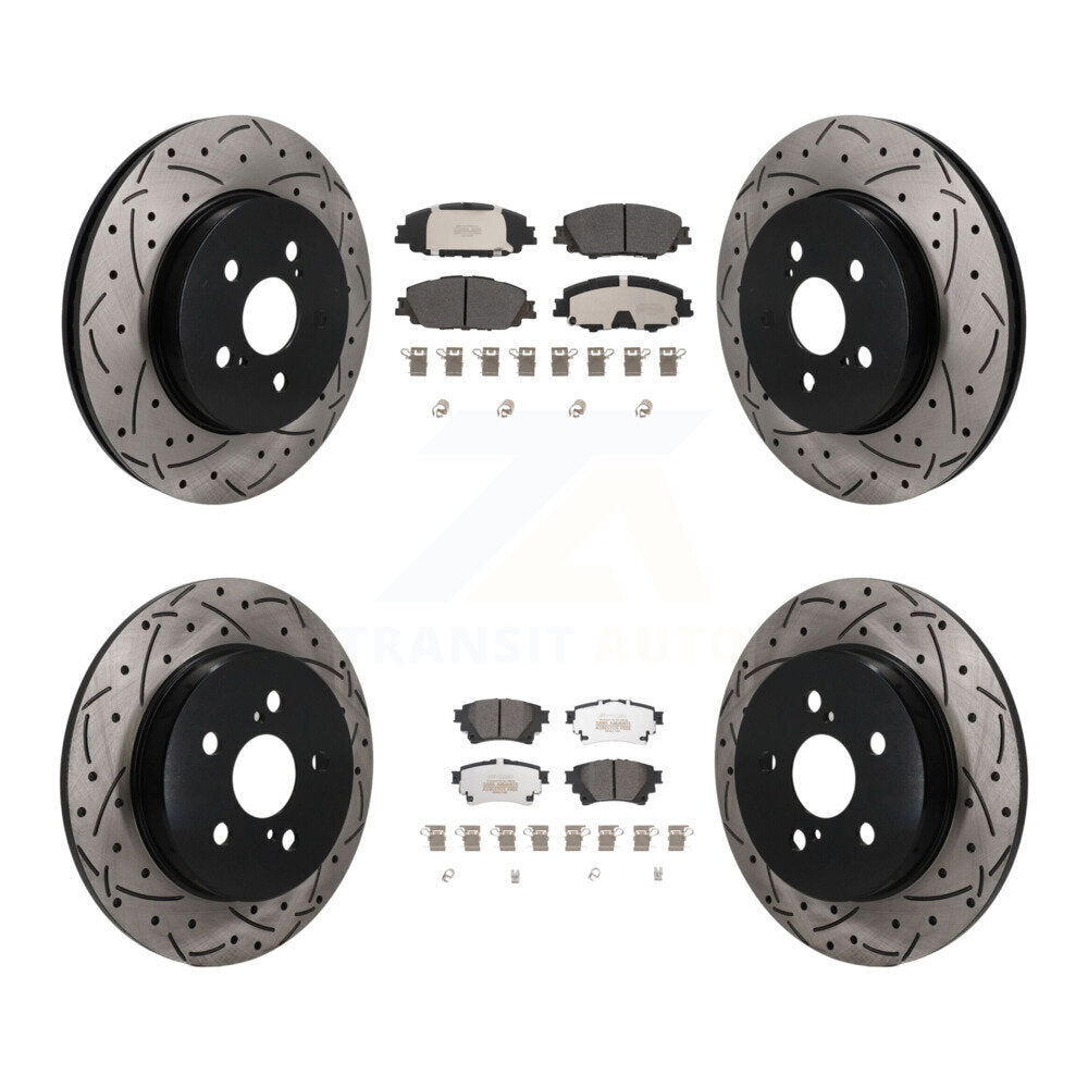 Front Rear Coated Drilled Slot Disc Brake Rotors Semi-Metallic Pad Kit For Toyota Corolla KDF-101808