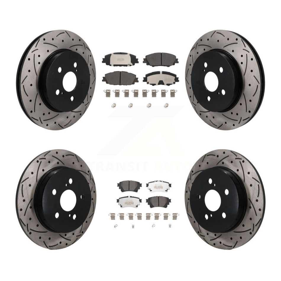 Front Rear Coated Drilled Slot Disc Brake Rotors Semi-Metallic Pad Kit For Toyota Corolla KDF-101808