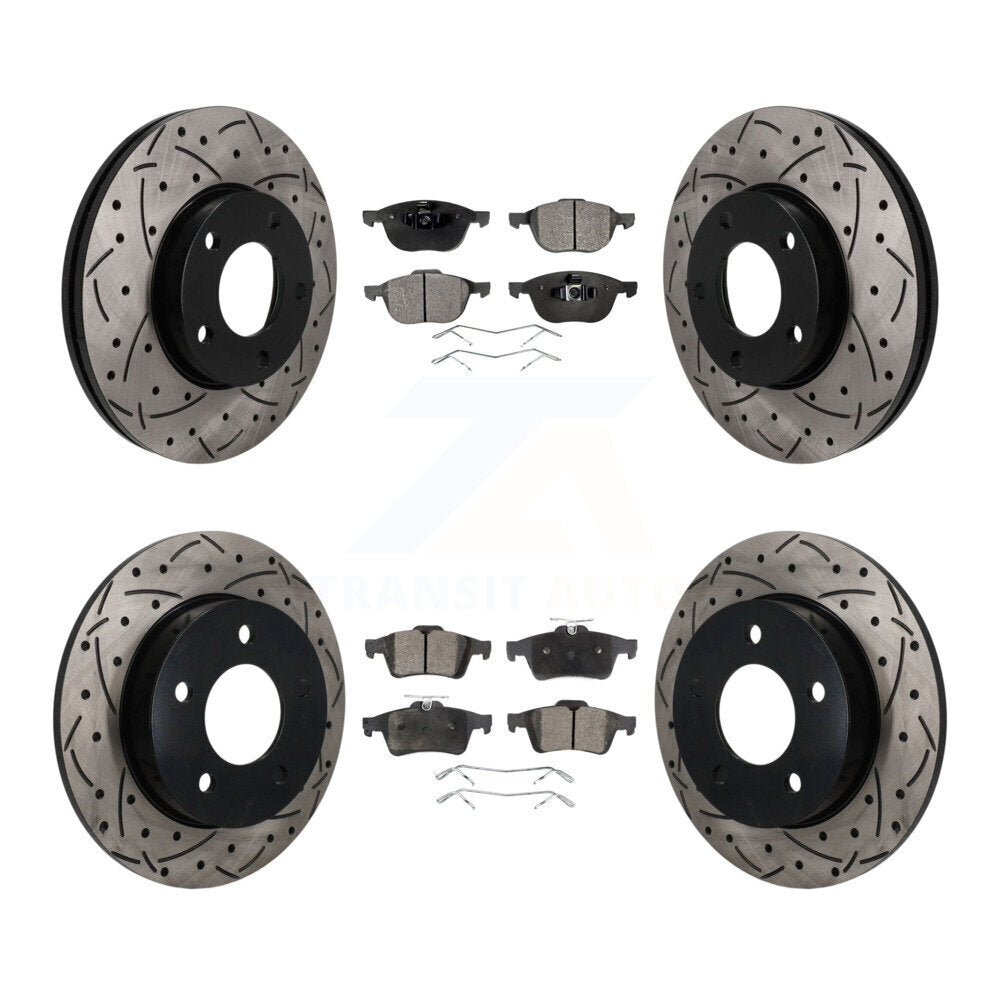 Front Rear Coated Drilled Slot Disc Brake Rotor & Semi-Metallic Pad Kit For Mazda 3 Sport KDF-101815