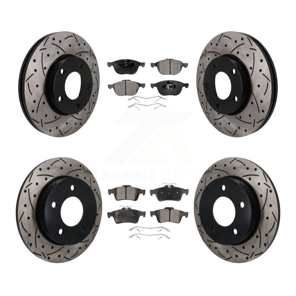 Front Rear Coated Drilled Slot Disc Brake Rotor & Semi-Metallic Pad Kit For Mazda 3 Sport KDF-101815