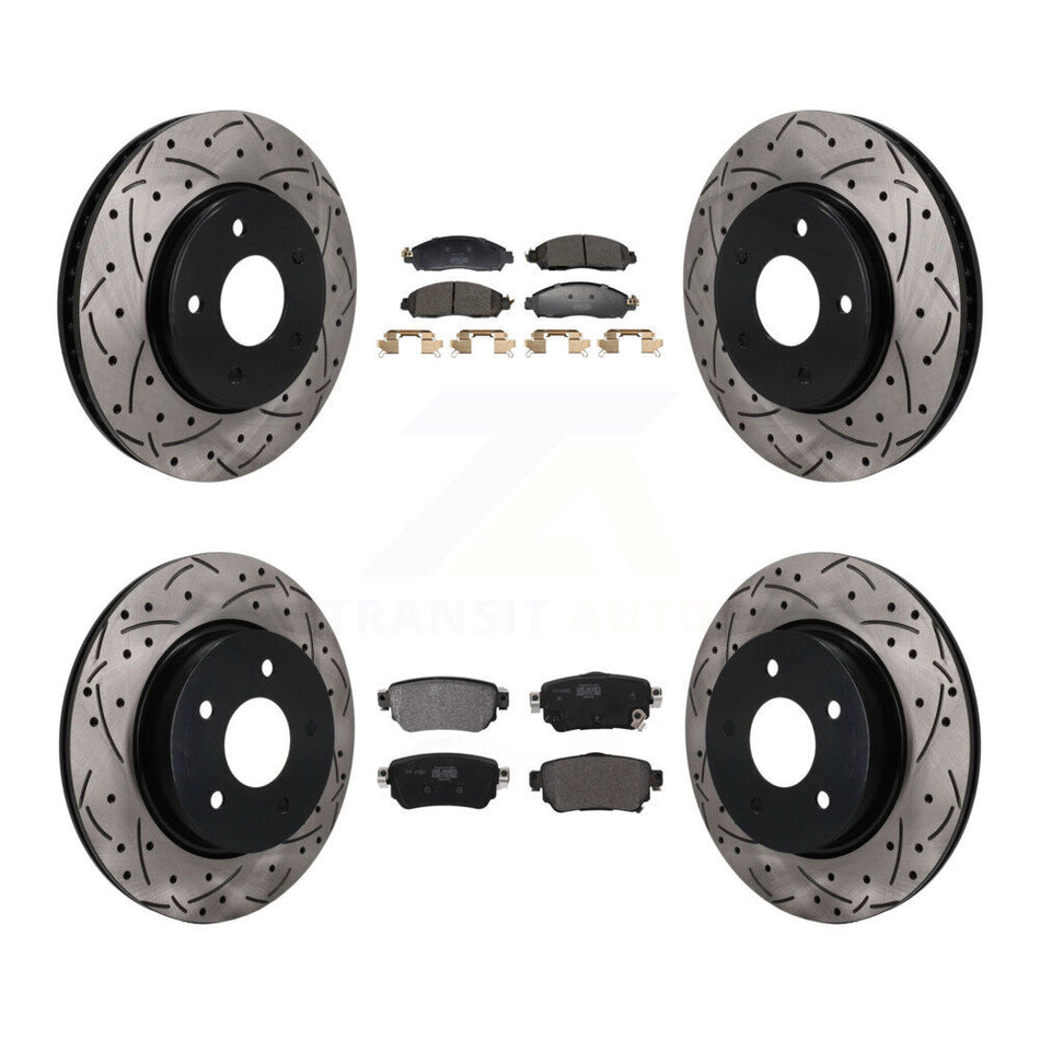 Front Rear Coated Drilled Slotted Disc Brake Rotors Semi-Metallic Pad Kit For Nissan LEAF KDF-101817