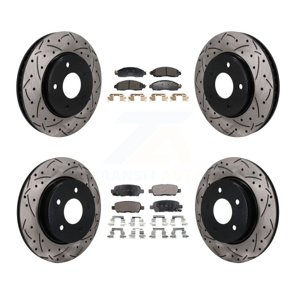 Front Rear Coat Drill Slot Disc Brake Rotors Semi-Metallic Pad Kit For 2018 Nissan LEAF S KDF-101818