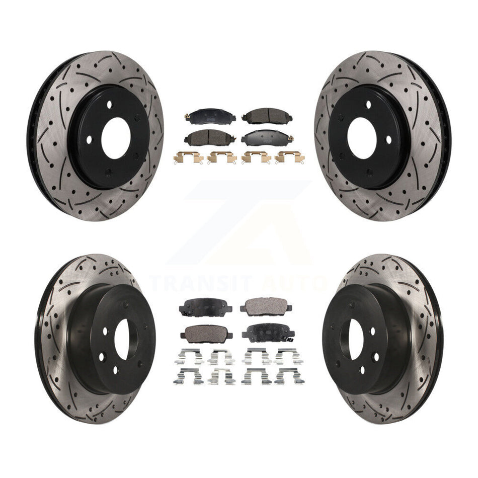 Front Rear Coated Drilled Slotted Disc Brake Rotors Semi-Metallic Pad Kit For Nissan LEAF KDF-101819
