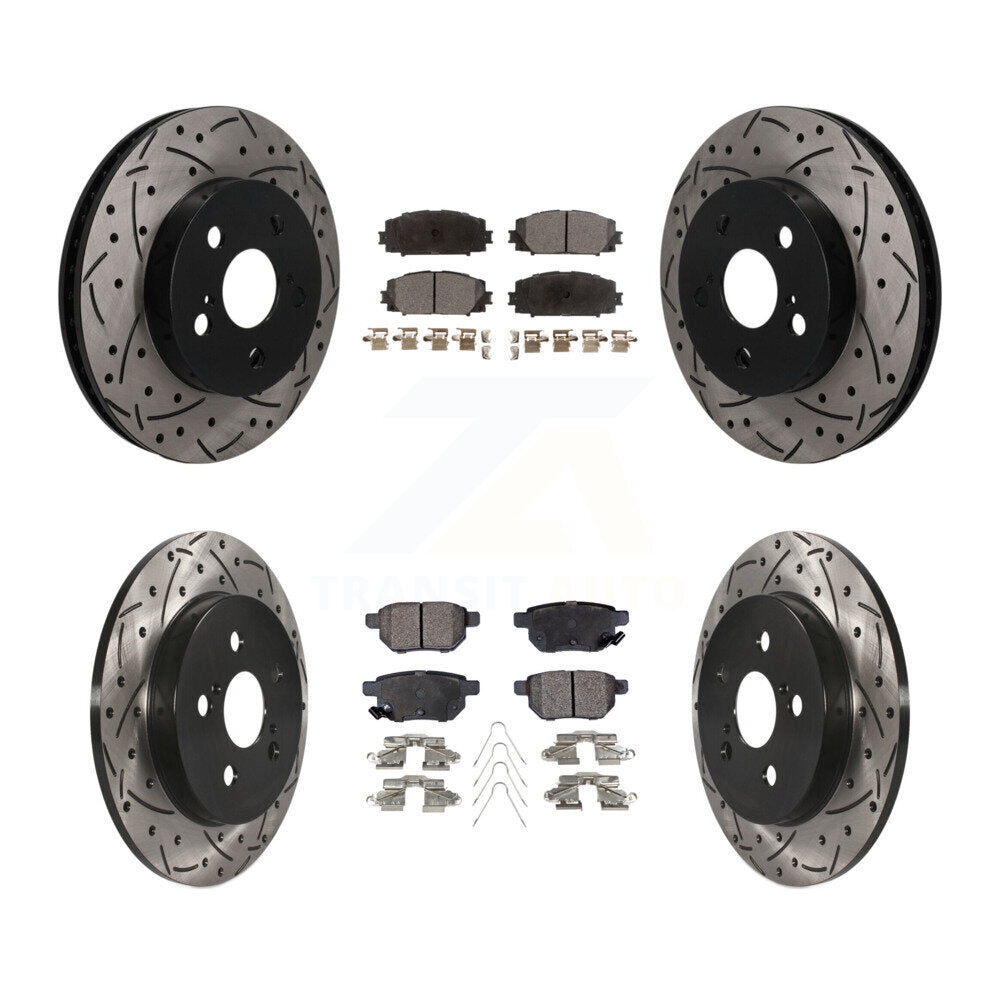 Front Rear Drilled Slot Brake Rotors Semi-Metallic Pad Kit For Toyota Corolla Prius Prime KDF-101820