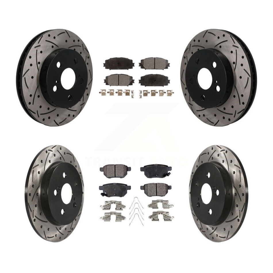 Front Rear Drilled Slot Brake Rotors Semi-Metallic Pad Kit For Toyota Corolla Prius Prime KDF-101820