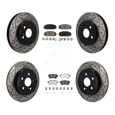 Front Rear Coated Drilled Slot Disc Brake Rotors Semi-Metallic Pad Kit For Toyota Corolla KDF-101822