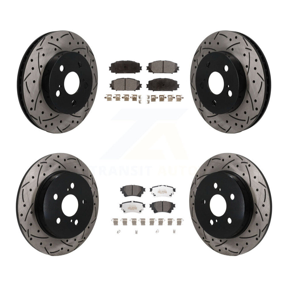 Front Rear Coated Drilled Slot Disc Brake Rotors Semi-Metallic Pad Kit For Toyota Corolla KDF-101822
