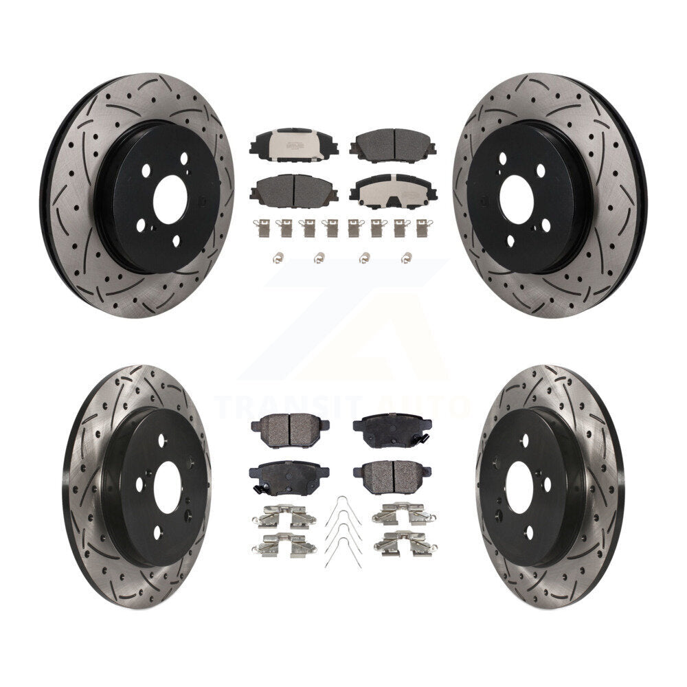 Front Rear Drilled Slot Brake Rotors Semi-Metallic Pad Kit For Toyota Corolla Prius Prime KDF-101823