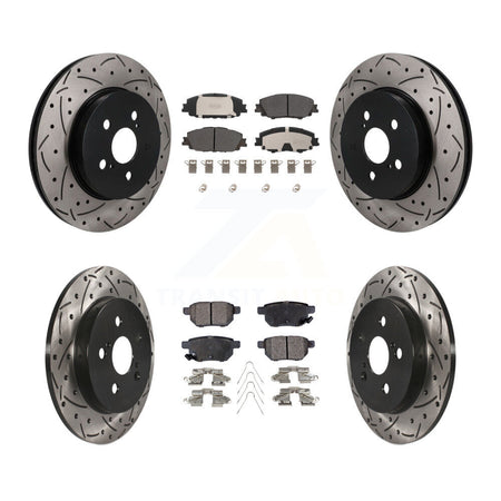Front Rear Drilled Slot Brake Rotors Semi-Metallic Pad Kit For Toyota Corolla Prius Prime KDF-101823