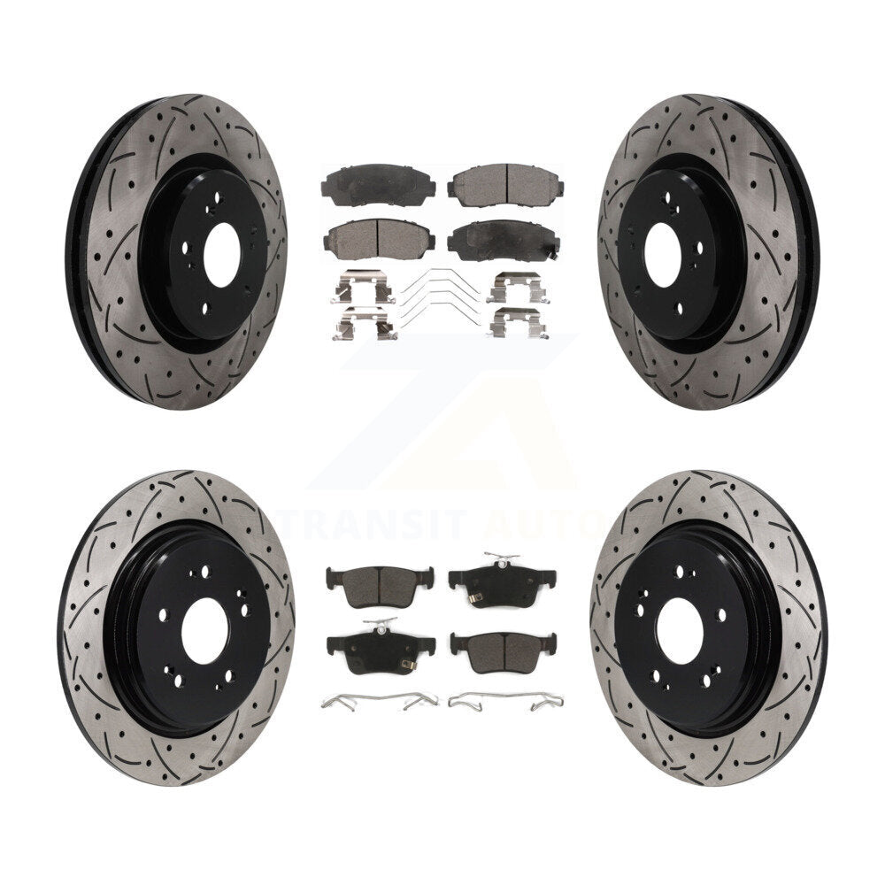 Front Rear Coat Drill Slot Disc Brake Rotor Semi-Metallic Pad Kit For 2019-2021 Acura RDX KDF-101826