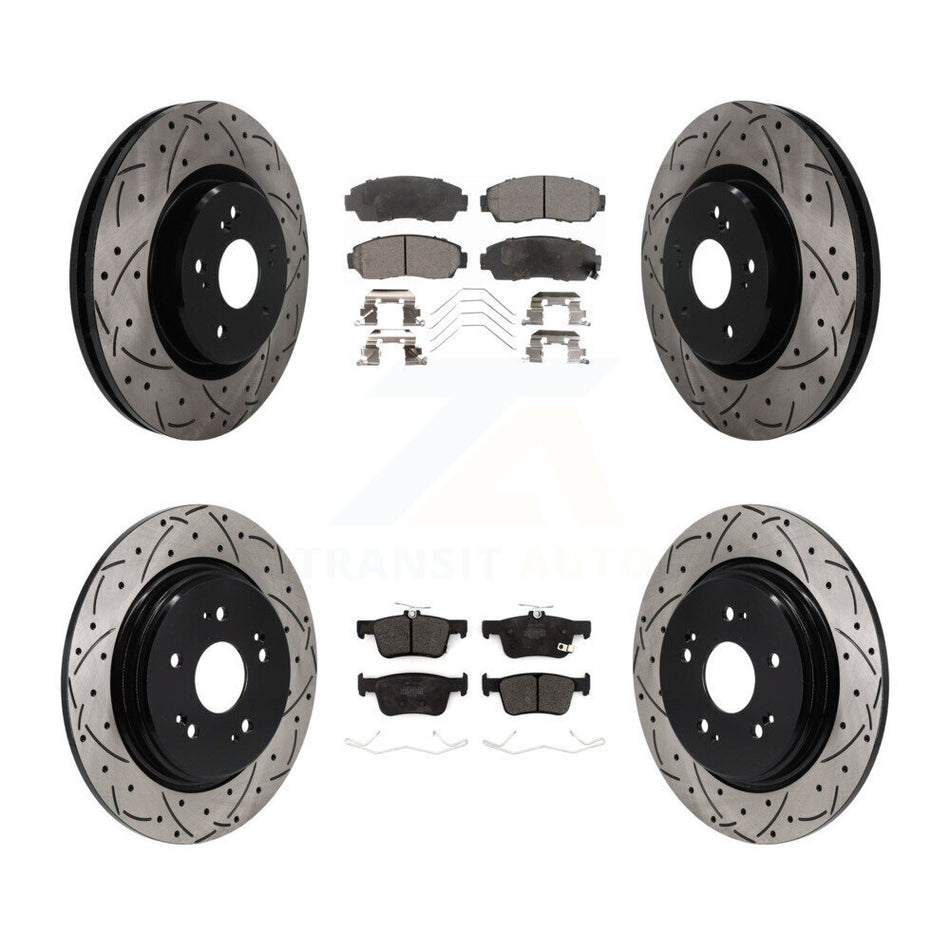Front Rear Coat Drill Slot Disc Brake Rotor Semi-Metallic Pad Kit For 2022-2024 Acura RDX KDF-101827