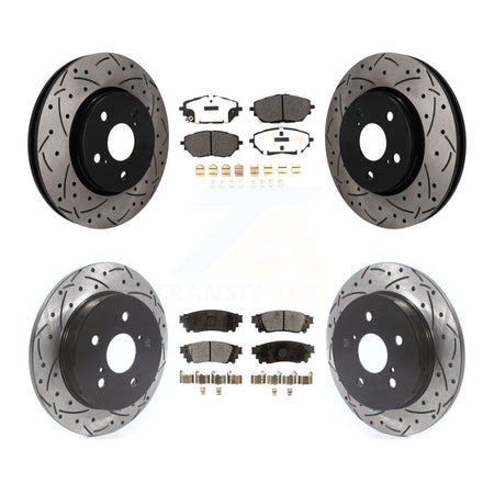Front Rear Coated Drill Slot Disc Brake Rotors Semi-Metallic Pad Kit For 2018 Toyota C-HR KDF-101828
