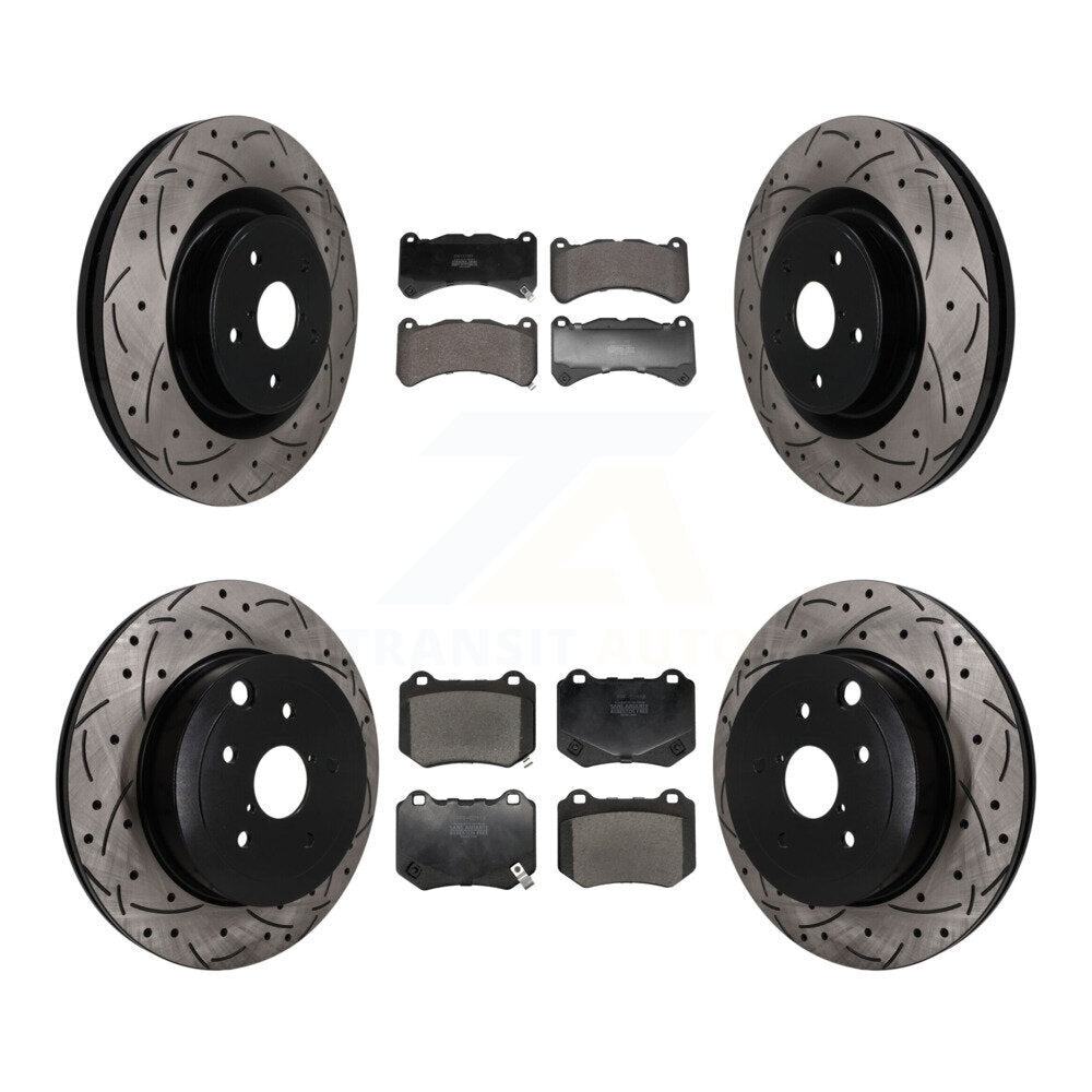 Front Rear Drill Slot Disc Brake Rotor Semi-Metallic Pad Kit For 2018-2020 Subaru WRX STI KDF-101835