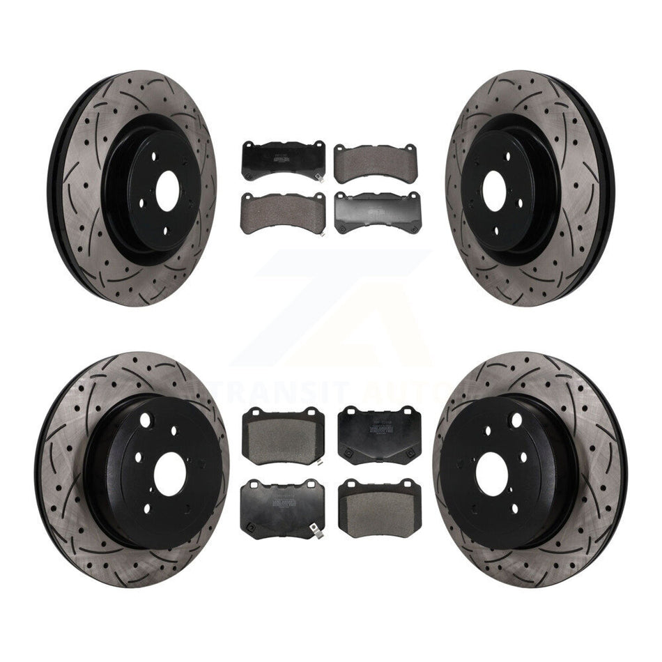 Front Rear Drill Slot Disc Brake Rotor Semi-Metallic Pad Kit For 2018-2020 Subaru WRX STI KDF-101835