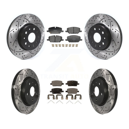 Front Rear Coat Drill Slot Disc Brake Rotor Semi-Metallic Pad Kit For Chevrolet Camaro LT KDF-101837