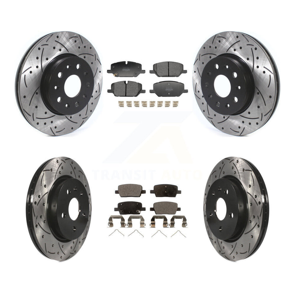 Front Rear Coat Drill Slot Disc Brake Rotor Semi-Metallic Pad Kit For Chevrolet Camaro LT KDF-101837
