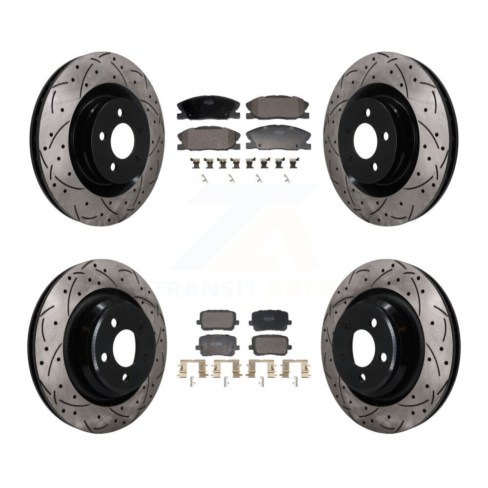Front Rear Coated Drilled Slot Disc Brake Rotor & Semi-Metallic Pad Kit For Dodge Charger KDF-101839