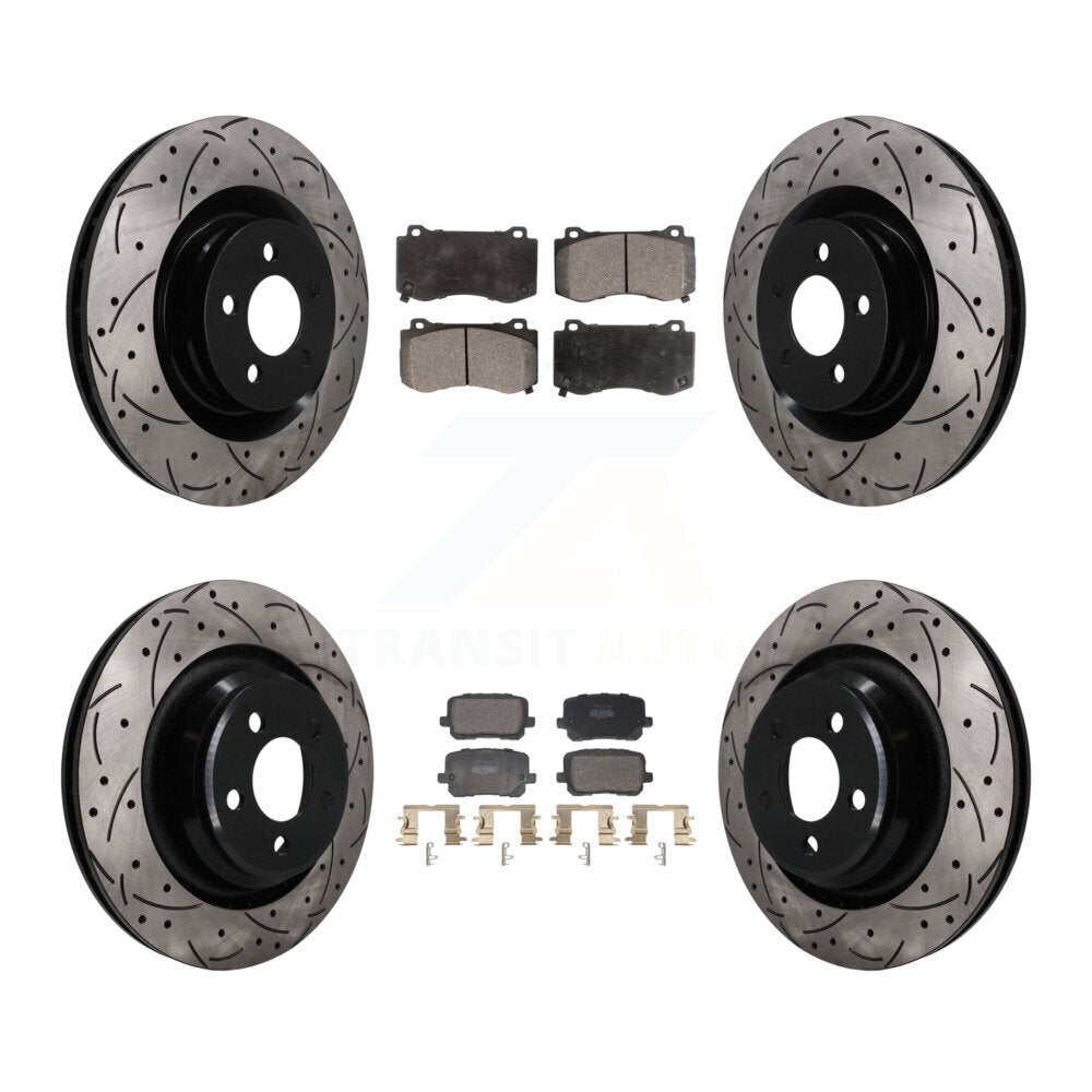 Front Rear Coated Drilled Slot Disc Brake Rotor & Semi-Metallic Pad Kit For Dodge Charger KDF-101841