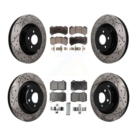 Front Rear Drill Slot Disc Brake Rotor Semi-Metallic Pad Kit For Dodge Challenger Charger KDF-101842
