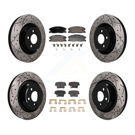 Front Rear Coated Drilled Slot Disc Brake Rotor & Semi-Metallic Pad Kit For Dodge Charger KDF-101843