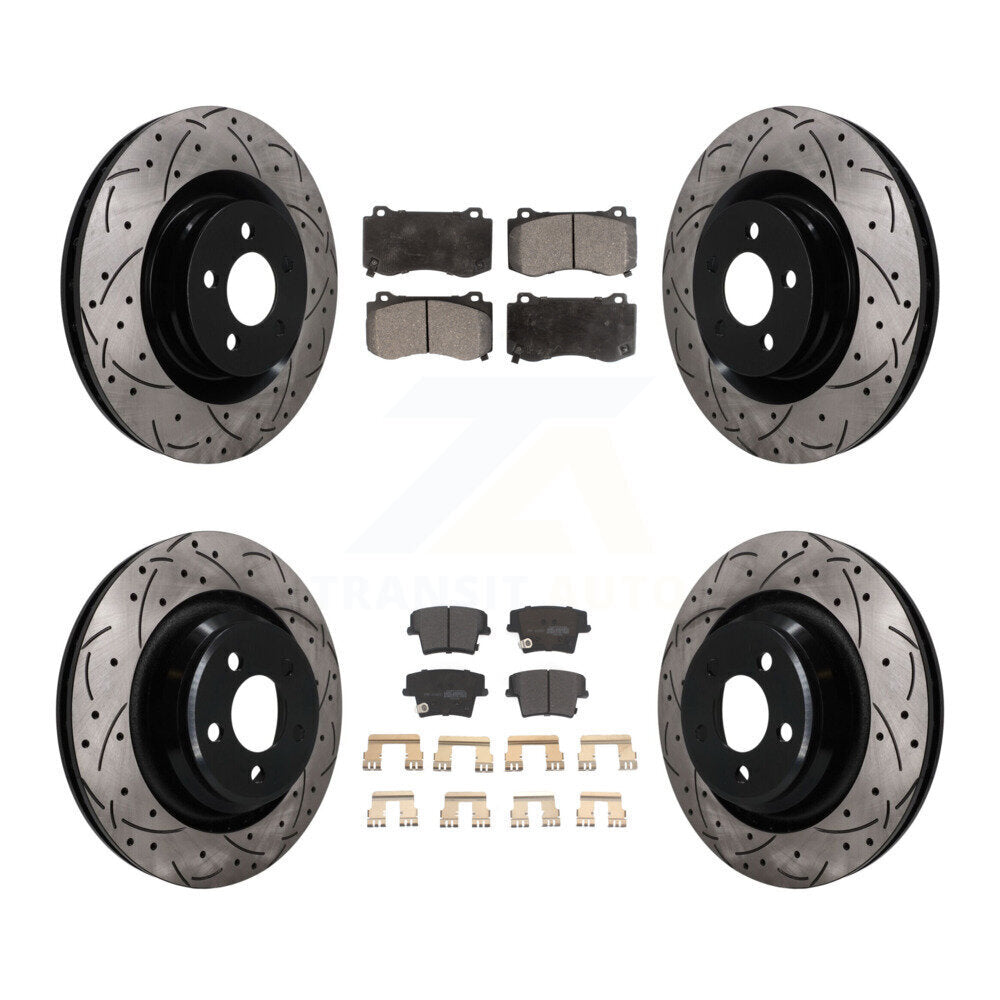 Front Rear Coated Drilled Slot Disc Brake Rotor & Semi-Metallic Pad Kit For Dodge Charger KDF-101844