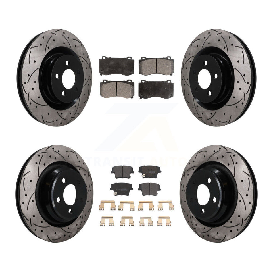 Front Rear Coated Drilled Slot Disc Brake Rotor & Semi-Metallic Pad Kit For Dodge Charger KDF-101844