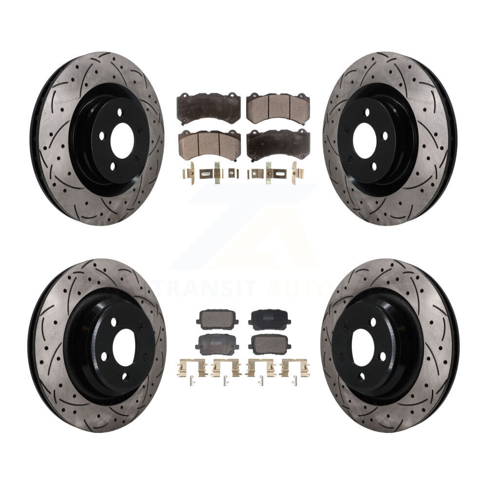 Front Rear Coated Drilled Slot Disc Brake Rotor & Semi-Metallic Pad Kit For Dodge Charger KDF-101845