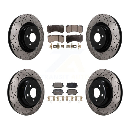 Front Rear Coated Drilled Slot Disc Brake Rotor & Semi-Metallic Pad Kit For Dodge Charger KDF-101845