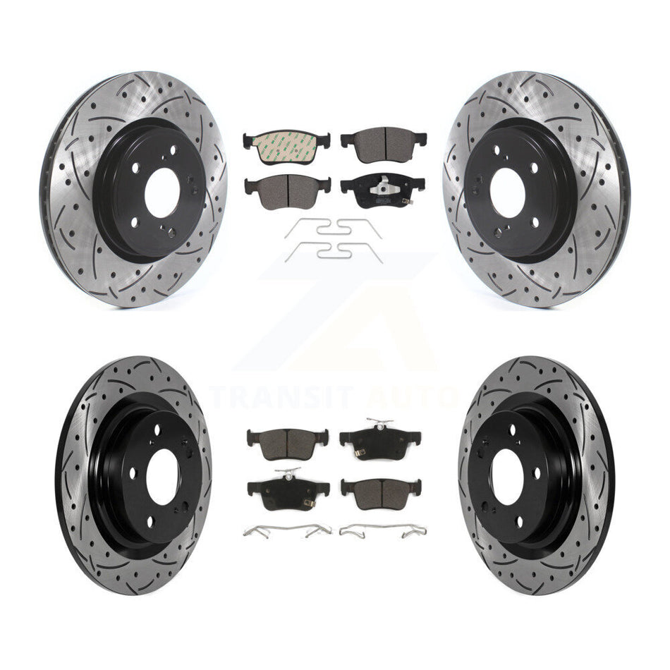 Front Rear Drill Slot Disc Brake Rotors Semi-Metallic Pad Kit For 2024 Acura Integra 1.5L KDF-101847