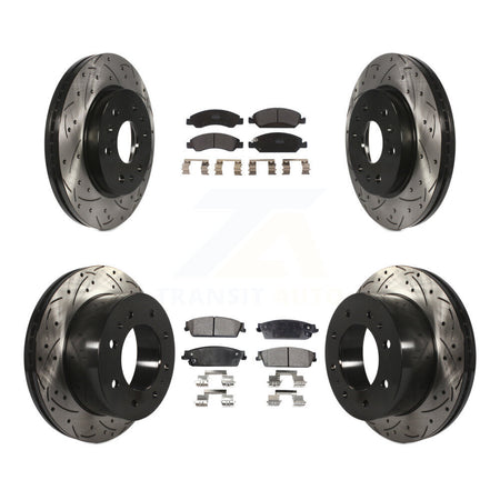 Front Rear Drill Slot Disc Brake Rotor Semi-Metallic Pad Kit For Chevrolet Silverado 1500 KDF-101850