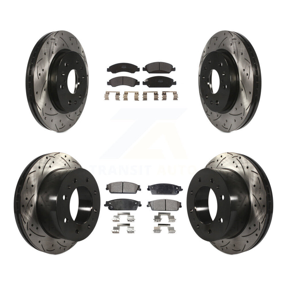 Front Rear Drill Slot Disc Brake Rotor Semi-Metallic Pad Kit For Chevrolet Silverado 1500 KDF-101850