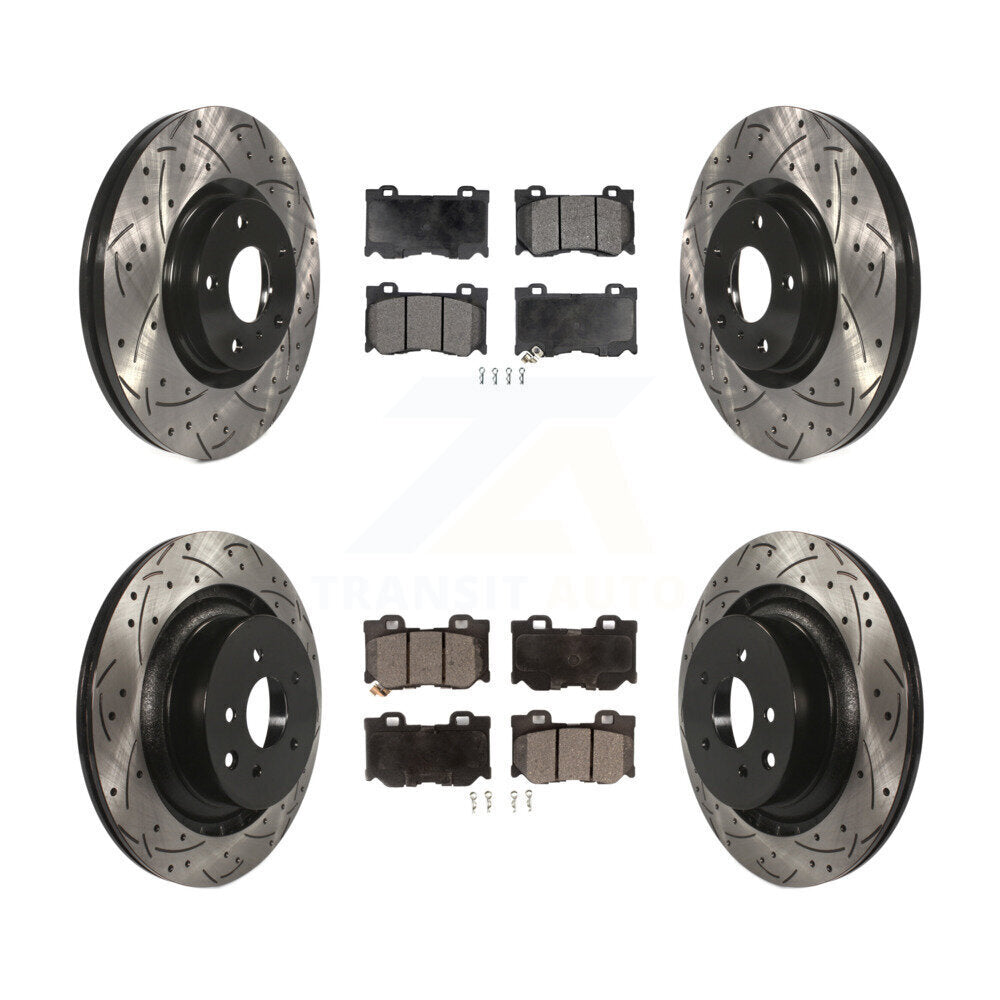 Front Rear Drilled Slot Brake Rotors Semi-Metallic Pad Kit For 2009-2013 INFINITI G37 AWD KDF-101852