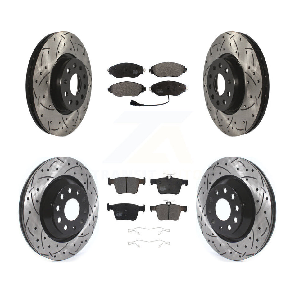 Front Rear Drilled Slot Brake Rotor & Semi-Metallic Pad Kit For Volkswagen Arteon Audi A3 KDF-101855