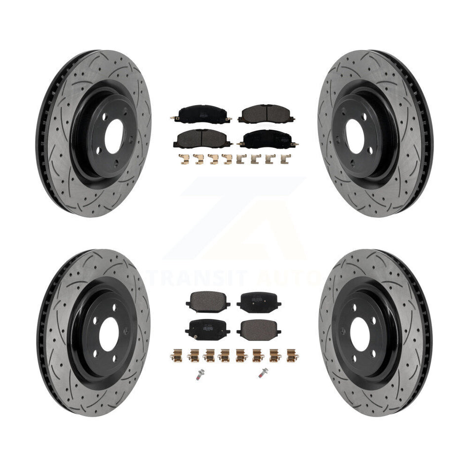Front Rear Coated Drilled Slot Disc Brake Rotor Semi-Metallic Pad Kit For Lincoln Aviator KDF-101856