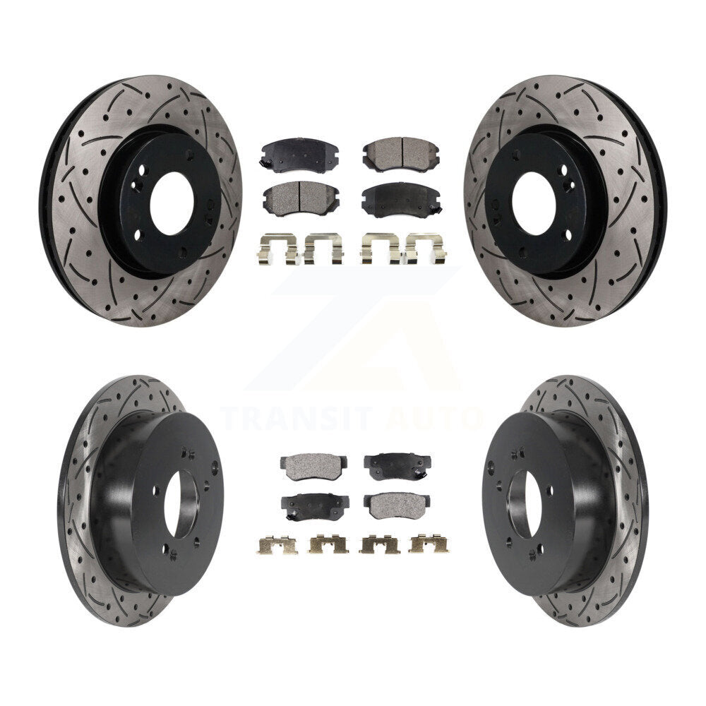 Front Rear Drilled Slot Brake Rotor Semi-Metallic Pad Kit For Hyundai Tucson Kia Sportage KDF-101858
