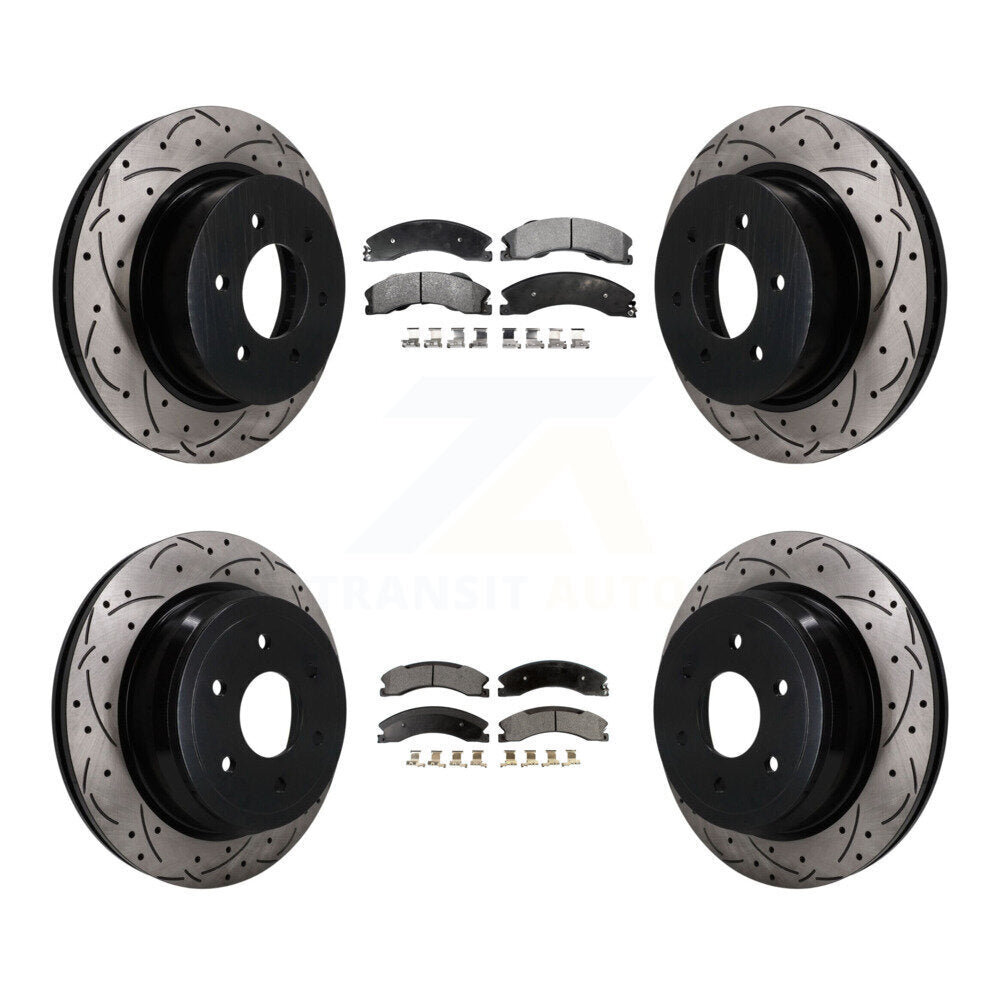 Front Rear Drilled Slot Brake Rotor & Semi-Metallic Pad Kit For 2016-2024 Nissan TITAN XD KDF-101860