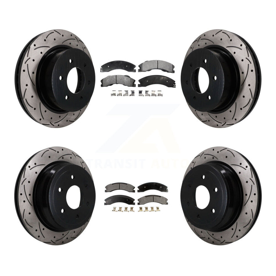 Front Rear Drilled Slot Brake Rotor & Semi-Metallic Pad Kit For 2016-2024 Nissan TITAN XD KDF-101860