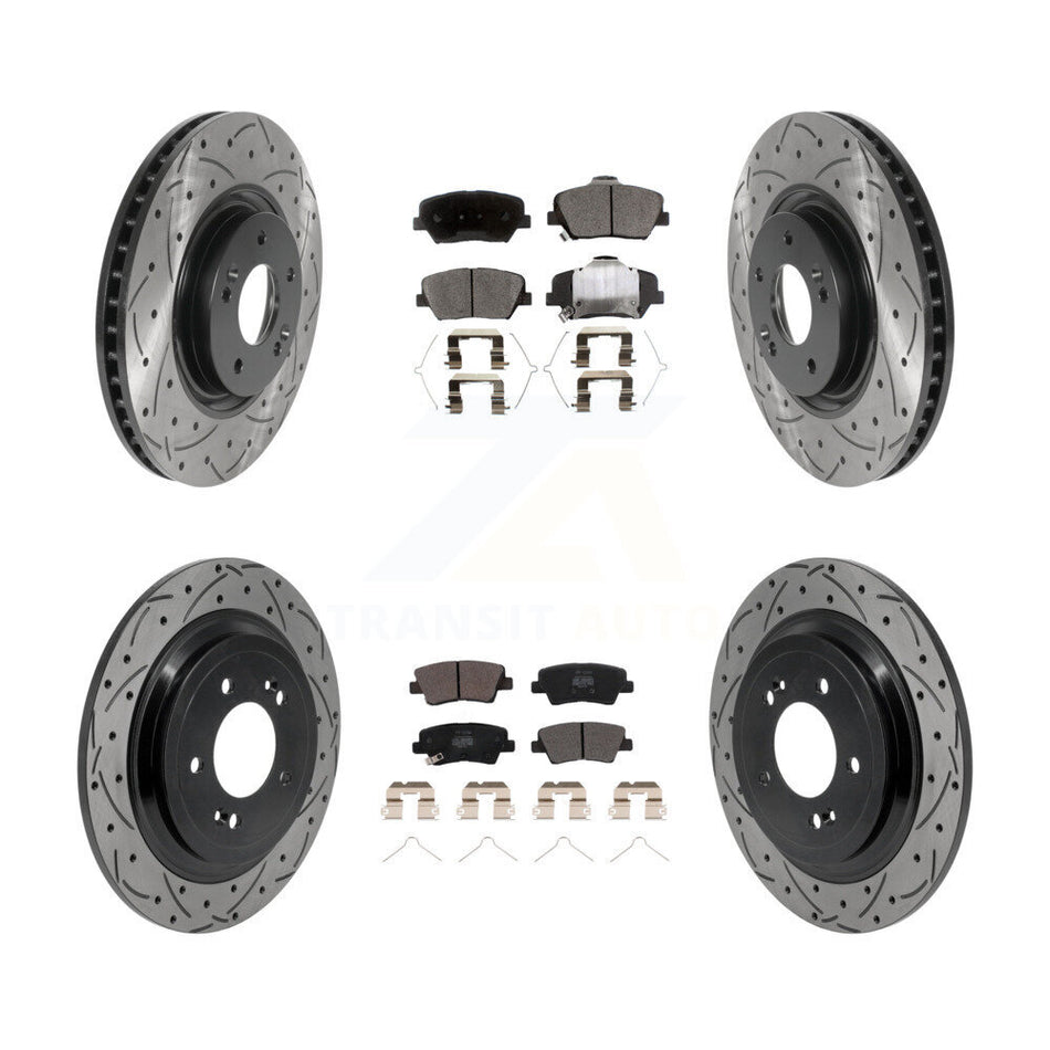 Front Rear Drilled Slot Disc Brake Rotor Semi-Metallic Pad Kit For 2019-2020 Hyundai Nexo KDF-101863