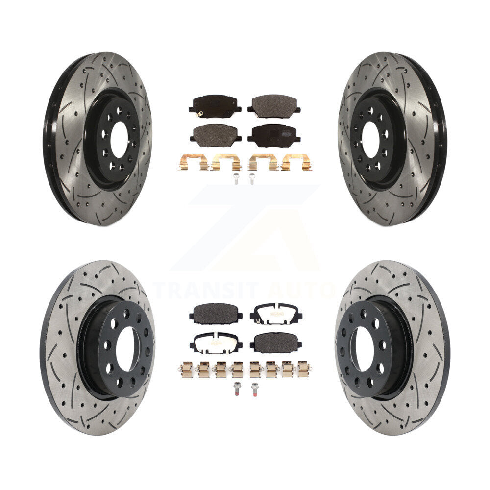 Front Rear Coated Drill Slot Disc Brake Rotor Semi-Metallic Pad Kit For 2023 Jeep Compass KDF-101866