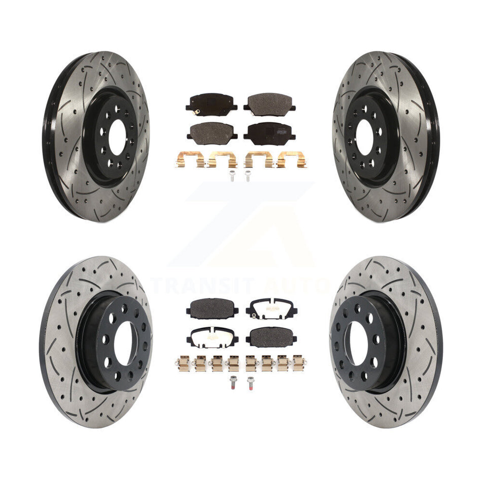 Front Rear Coated Drill Slot Disc Brake Rotor Semi-Metallic Pad Kit For 2023 Jeep Compass KDF-101866