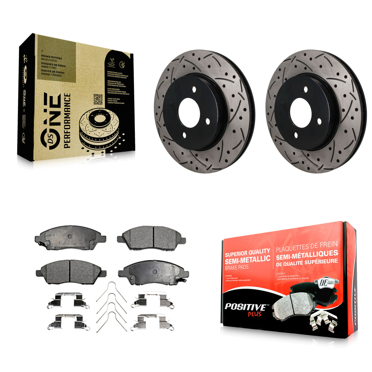 Front Coat Drill Slot Disc Brake Rotors Semi-Metallic Pad Kit For Nissan Micra Versa Note KDF-101869