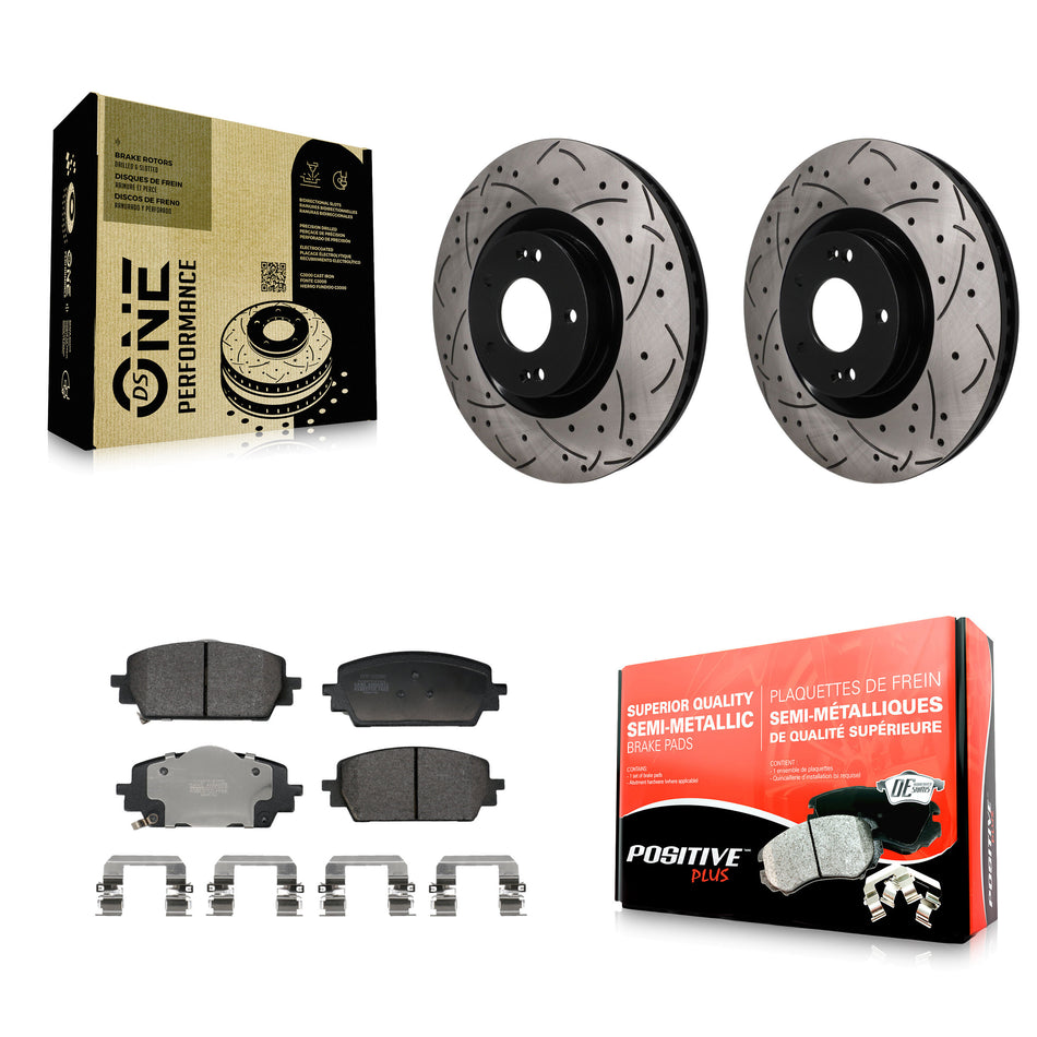Front Drill Slot Brake Rotors Semi-Metallic Pad Kit For Hyundai Santa Fe Kia Sorento Cruz KDF-101870