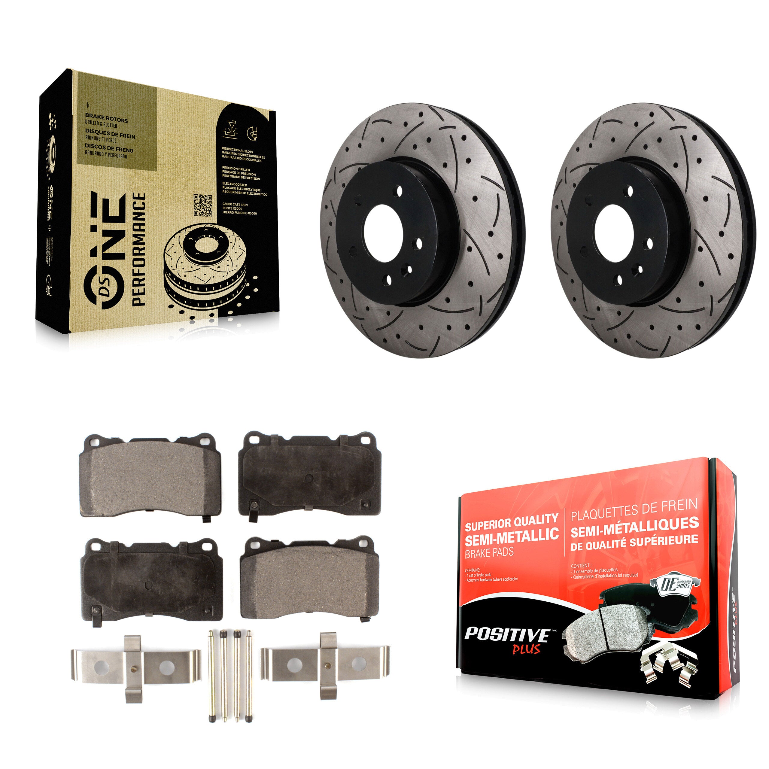Front Coated Drilled Slotted Disc Brake Rotors And Semi-Metallic Pad Kit For Cadillac ATS KDF-101875