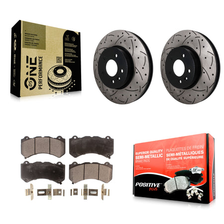 Front Coated Drilled Slotted Disc Brake Rotors & Semi-Metallic Pad Kit For Cadillac ATS V KDF-101876
