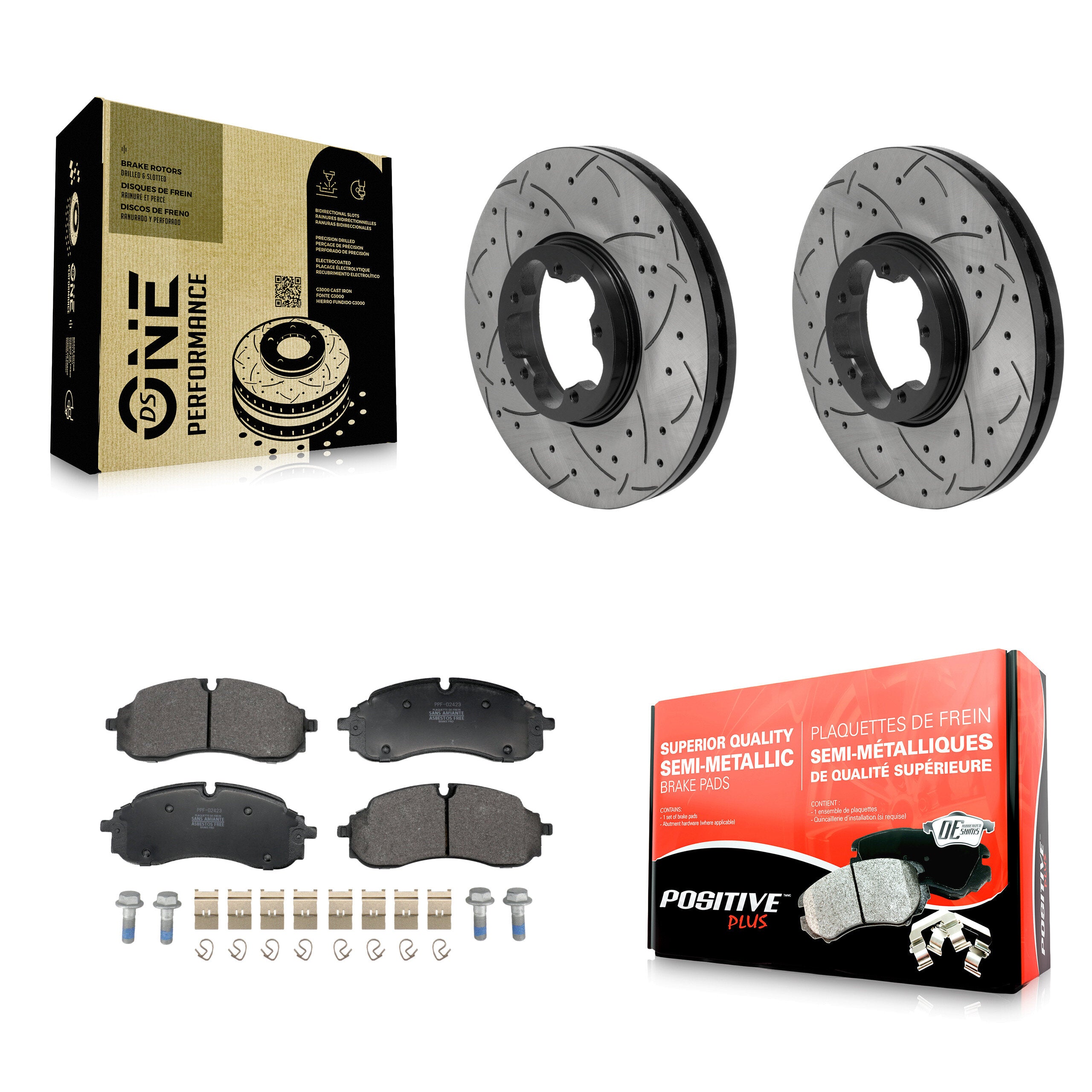 Front Drill Slot Disc Brake Rotors Semi-Metallic Pad Kit For Ford Transit-250 Transit-350 KDF-101878