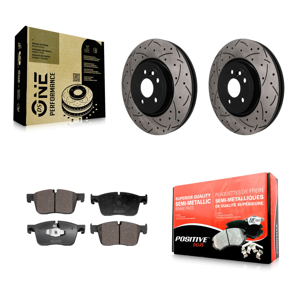 Front Coated Drilled Slotted Disc Brake Rotor And Semi-Metallic Pad Kit For Jaguar F-Pace KDF-101885