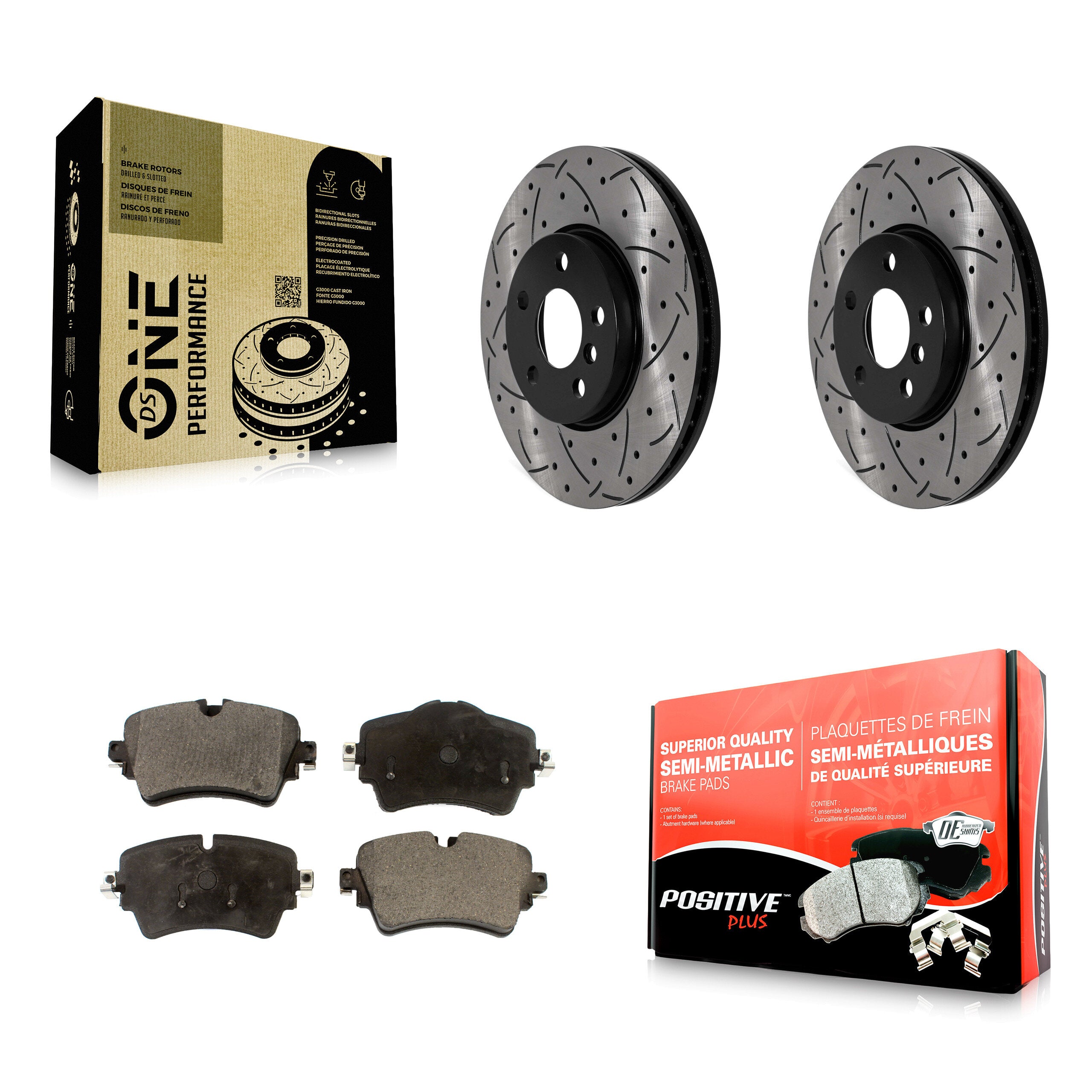 Front Coated Drilled Slot Disc Brake Rotor & Semi-Metallic Pad Kit For 2022 Mini Cooper S KDF-101887