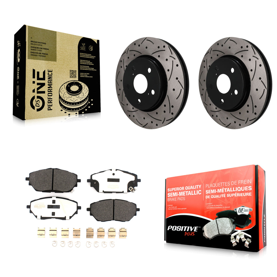 Front Coated Drilled Slotted Disc Brake Rotors And Semi-Metallic Pads Kit For Toyota C-HR KDF-101890