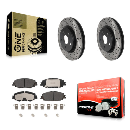 Front Drilled Slot Disc Brake Rotors Semi-Metallic Pad Kit For 2023-2024 Toyota Prius AWD KDF-101891
