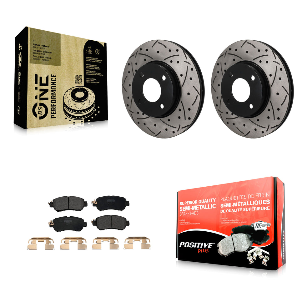 Front Coated Drilled Slot Disc Brake Rotor & Semi-Metallic Pad Kit For Nissan Kicks Versa KDF-101892